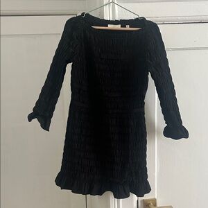 Doen Black Smocked Ruffle Mini Shift Dress